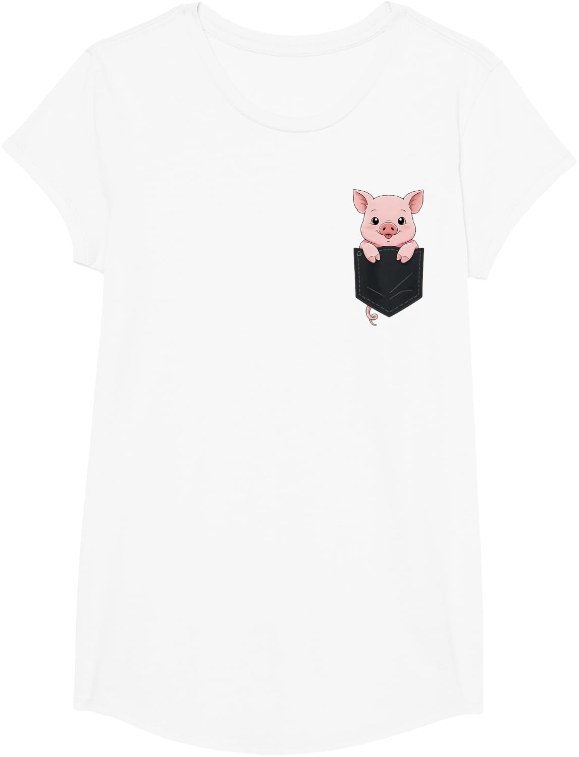 Pig in Pocket Cute Peeking Funny T-Shirt - Girls White