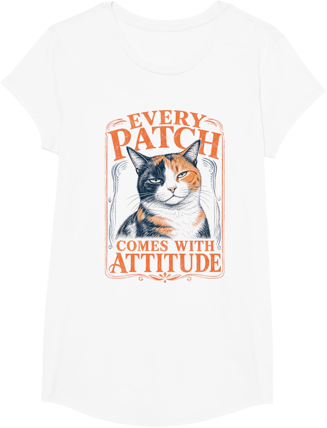 Every Patch Comes with Attitude Calico Cat T-Shirt - Girls White