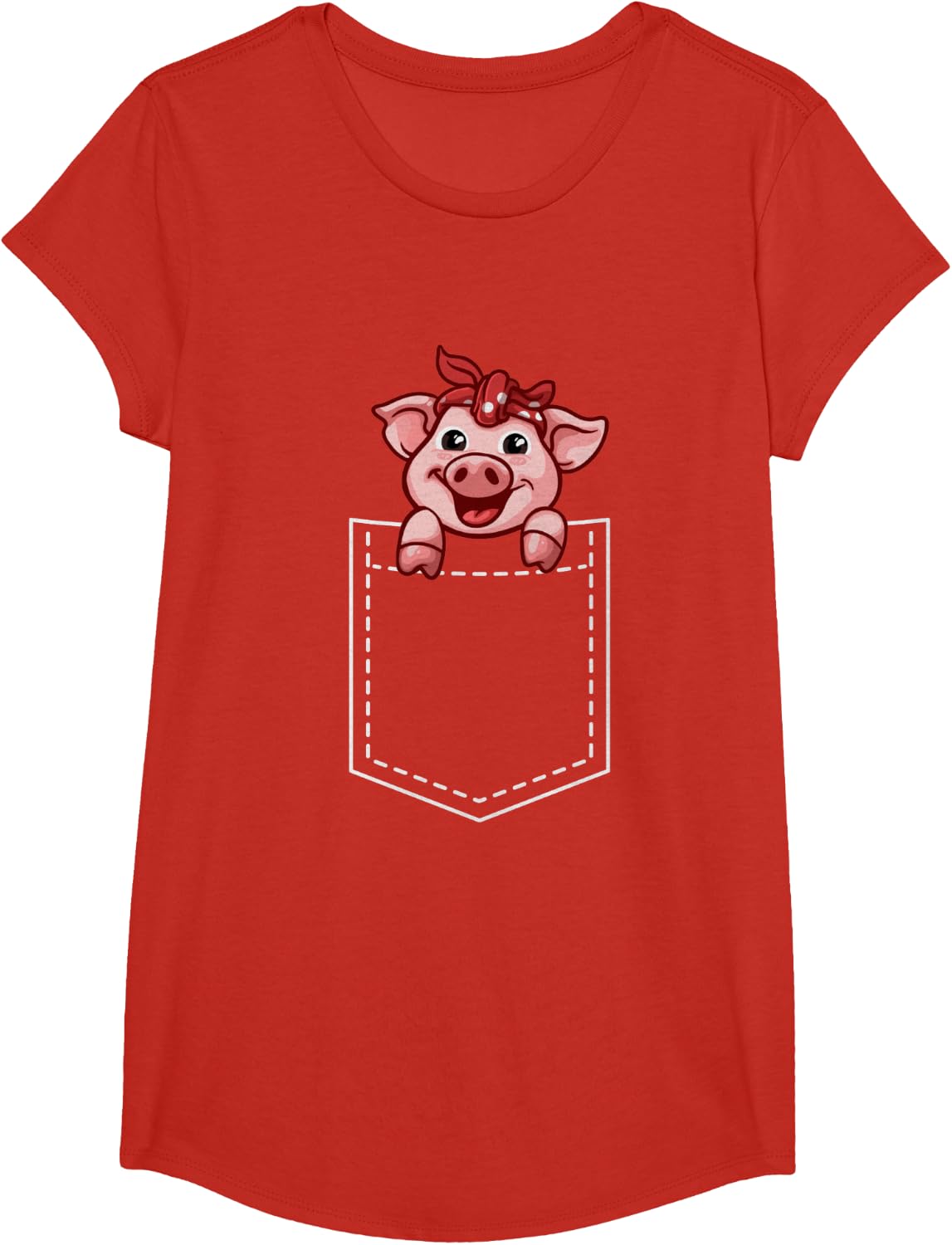 Cute Pig Sits In Pocket Tees T Shirts For Pig Lovers Gift Tee - Girls Red