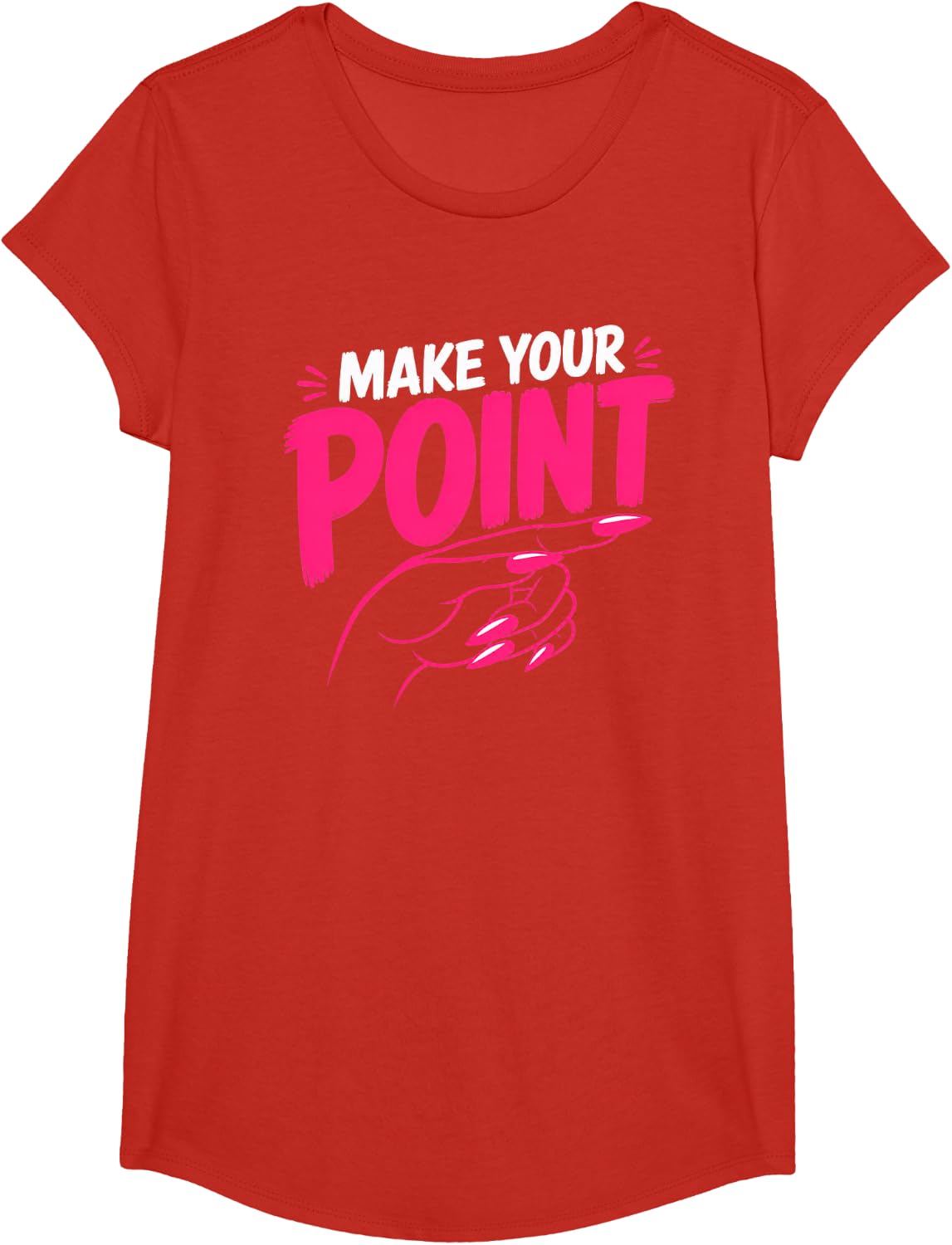 Nail Tech Pink Pointed Nails T-Shirt - Girls Red