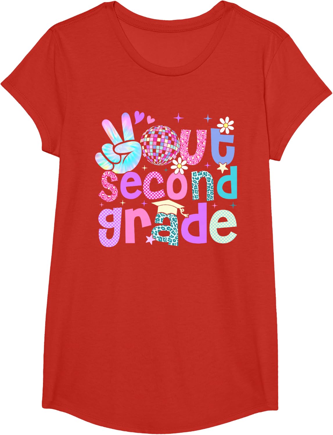 Peace Out Second Grade Last Day Of 2nd Grade Leopard T-Shirt - Girls Red
