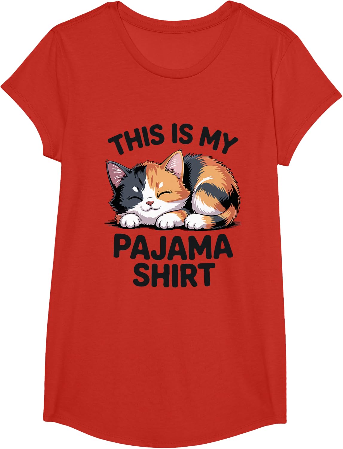 This is My Pajama Funny Calico Cat T-Shirt - Girls Red