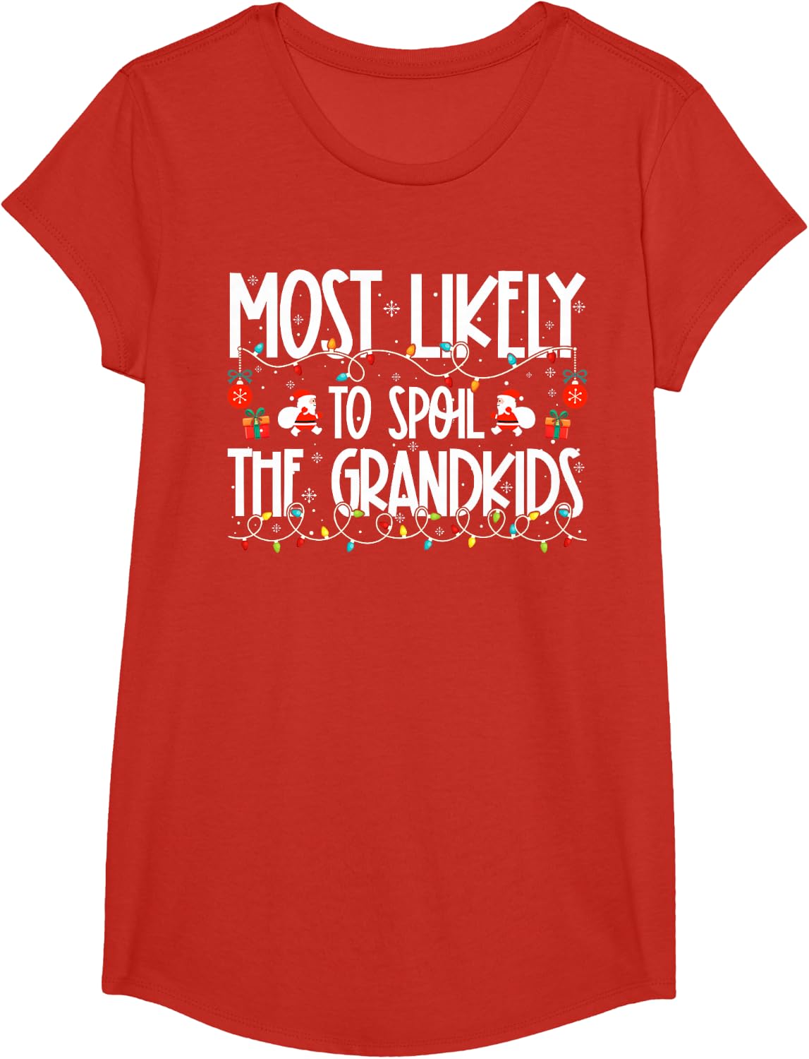 Most Likely to Spoil The Grandkids Family Christmas T-Shirt - Girls Red