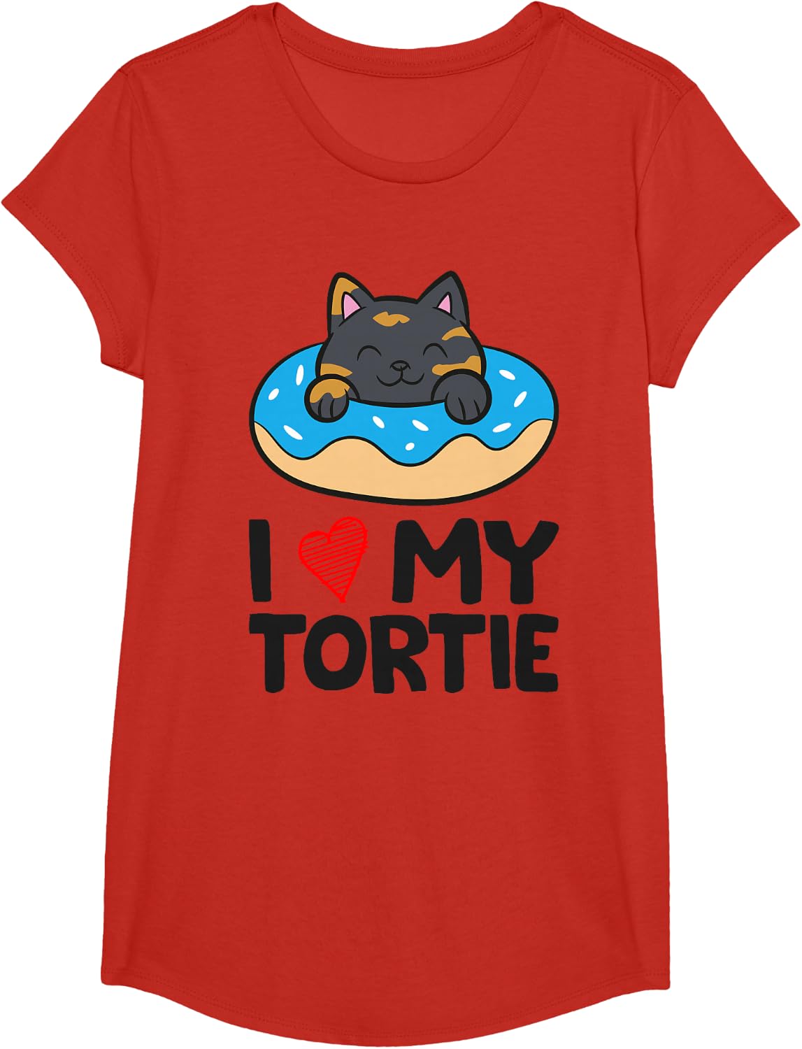 Tortoiseshell Cat Lover - I Love My Tortie T-Shirt - Girls Red