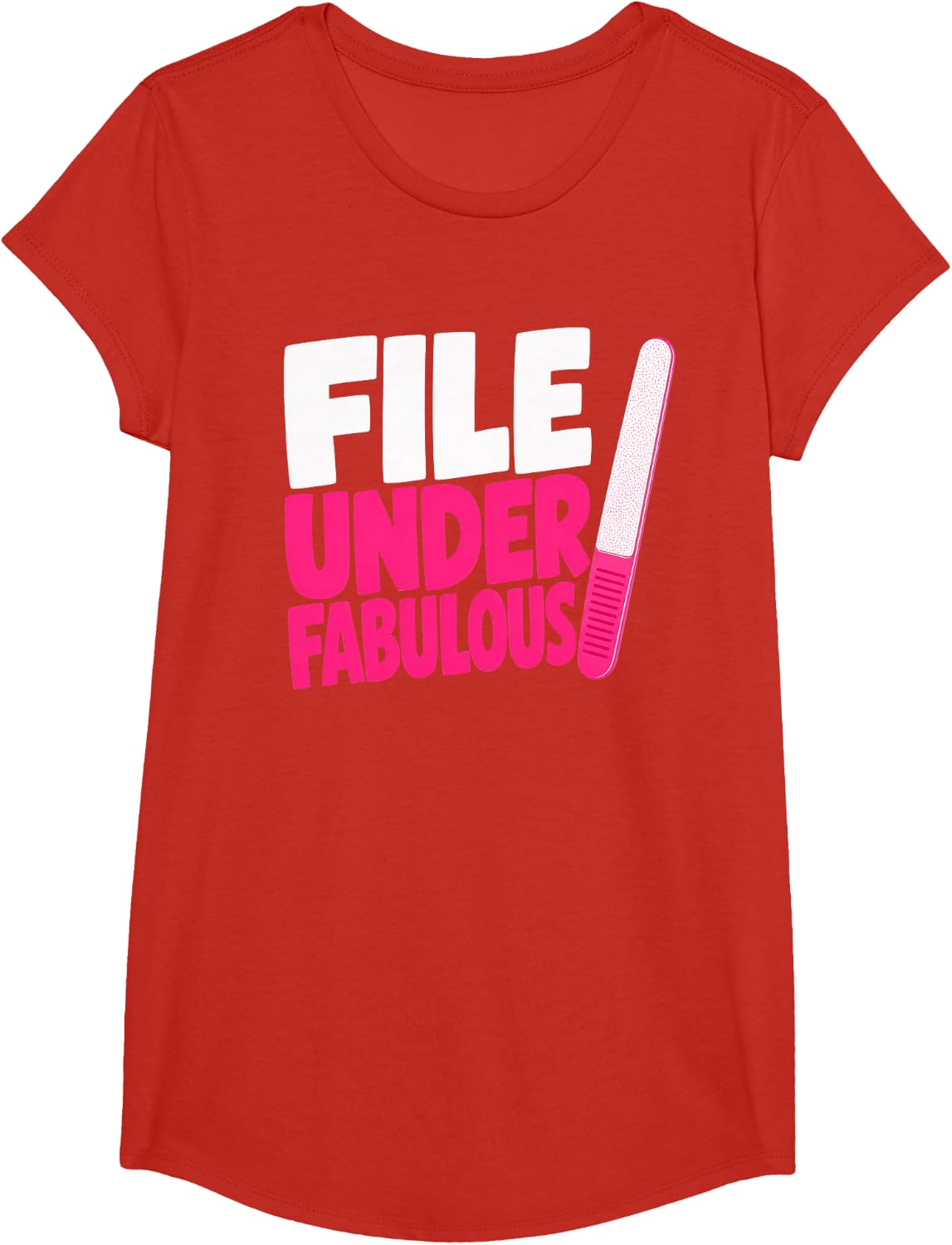 Nail Tech Pink Nail File T-Shirt - Girls Red