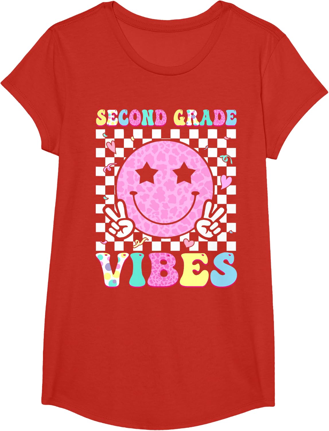 Second Grade Vibes Groovy Back to School 2nd Grade Girls Kid T-Shirt - Girls Red
