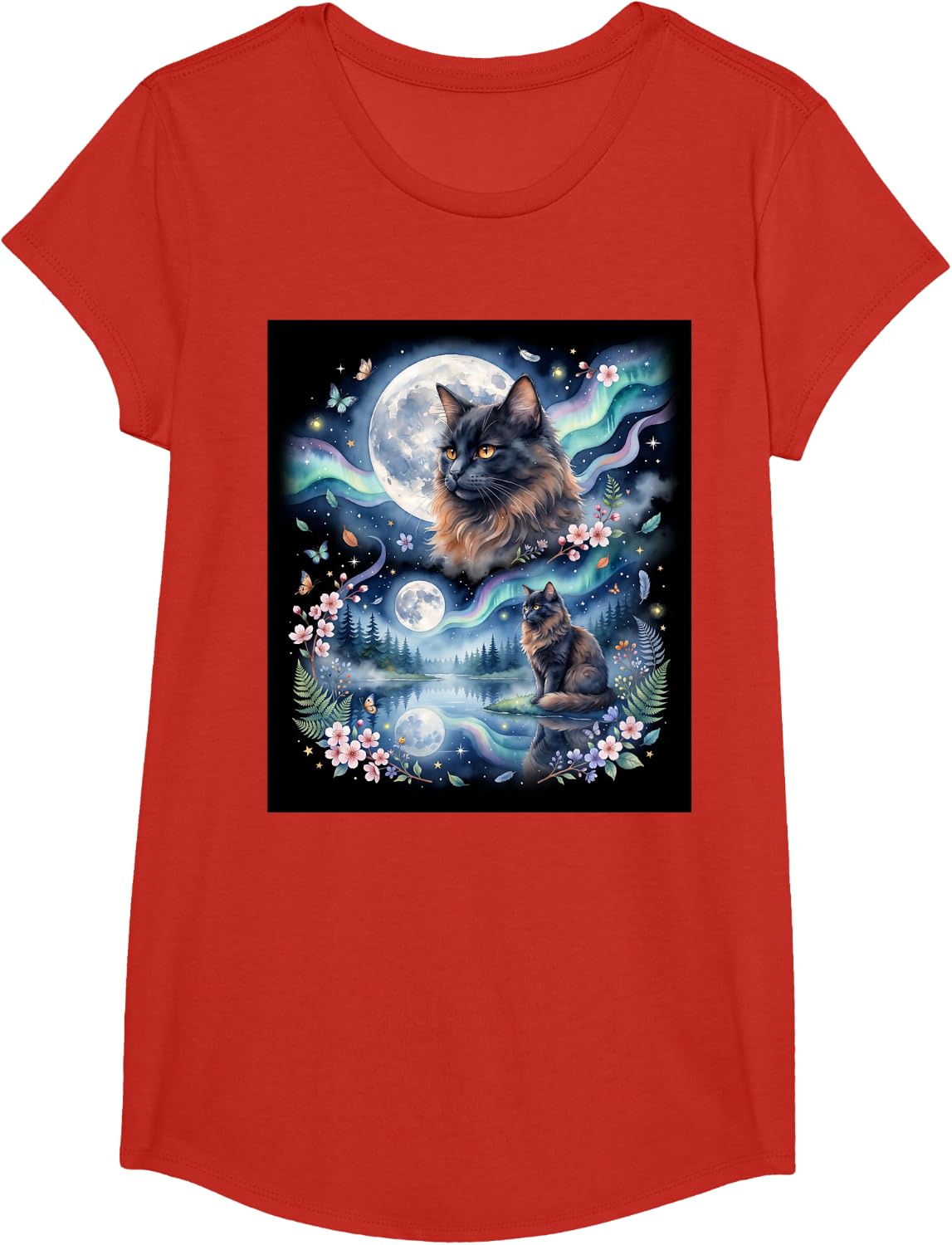 Cat Howling At The Moon Shirt, Tortie Cat Mom T-Shirt - Girls Red