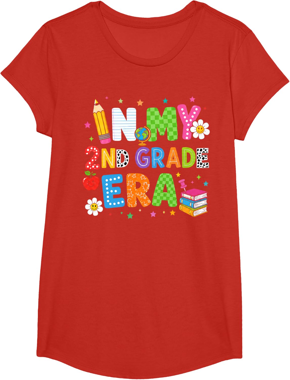 in My 2nd Grade Era Groovy Back to School Second Grade Team T-Shirt - Girls Red