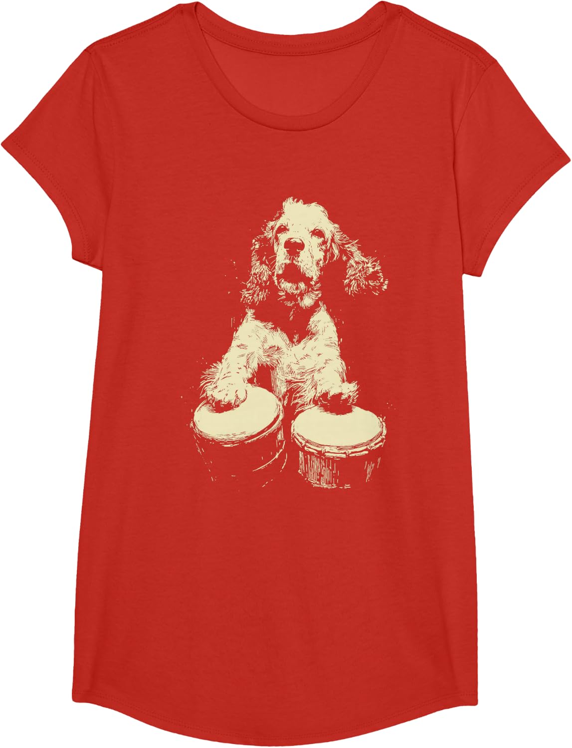 Cocker Spaniel Playing Bongo Drums Funny Dog Percussionist T-Shirt - Girls Red