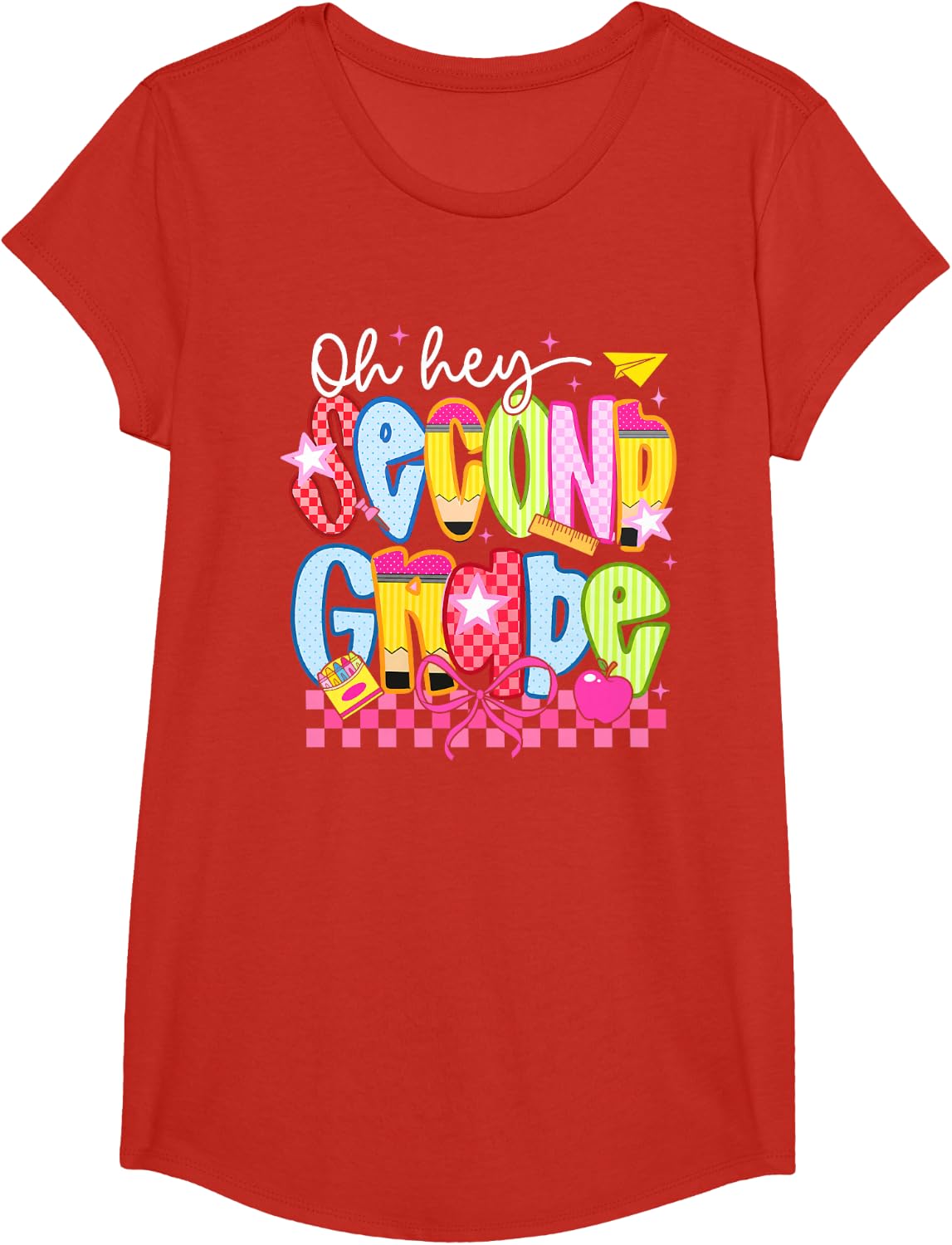 Back to School Oh Hey 2nd Grade Preppy Teachers Students Kid T-Shirt - Girls Red
