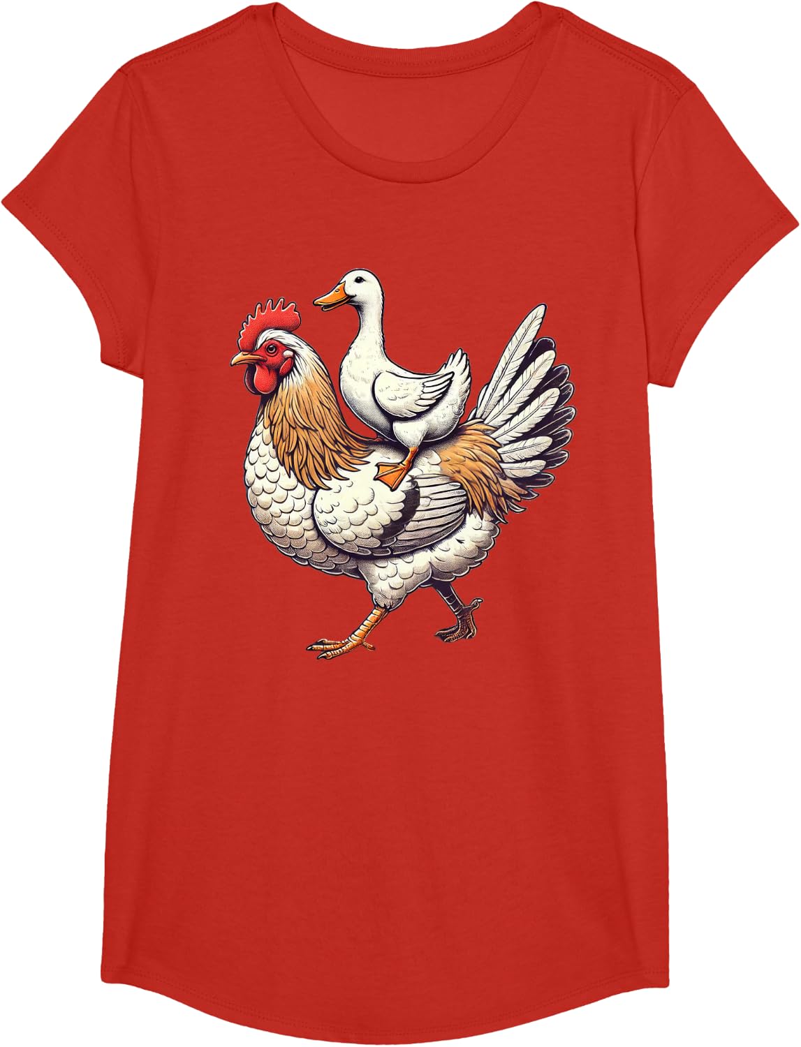Cute Duck Chicken T-Shirt - Girls Red