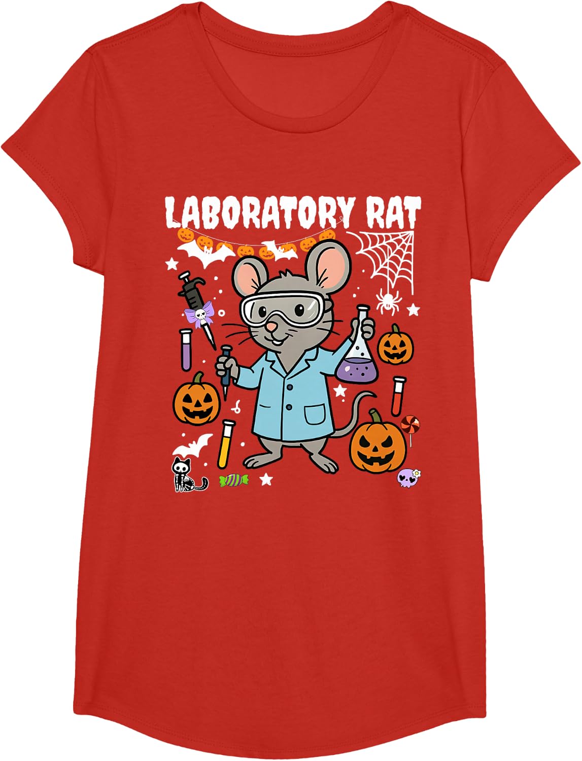 Halloween Laboratory Rat Medical Lab Tech Science Chemistry Tee T-Shirt - Girls Red
