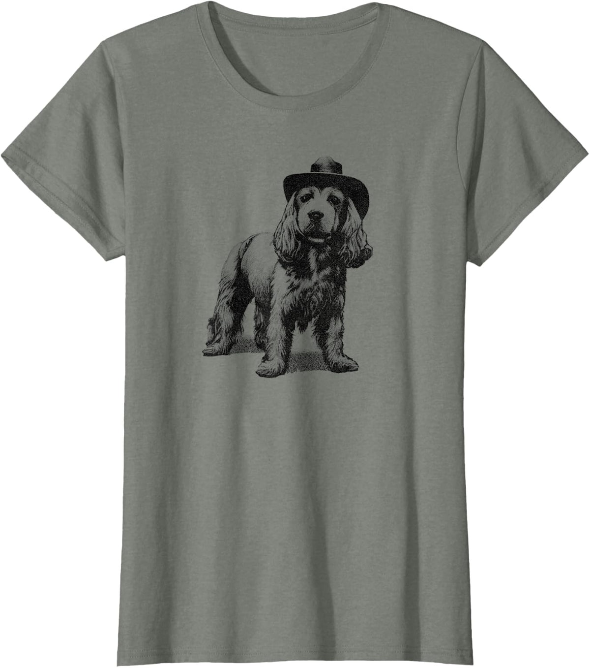 Vintage Cute Cocker Spaniel Cowboy Funny Western Dog T-Shirt - Olive Heather