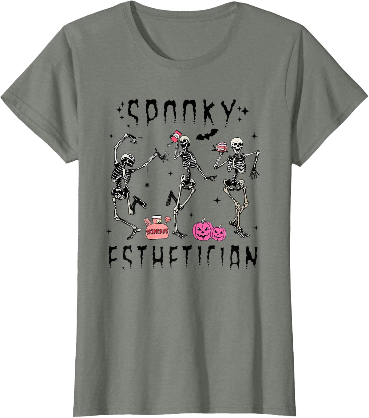 Spooky Esthetician Halloween Skeleton T-Shirt - Olive Heather