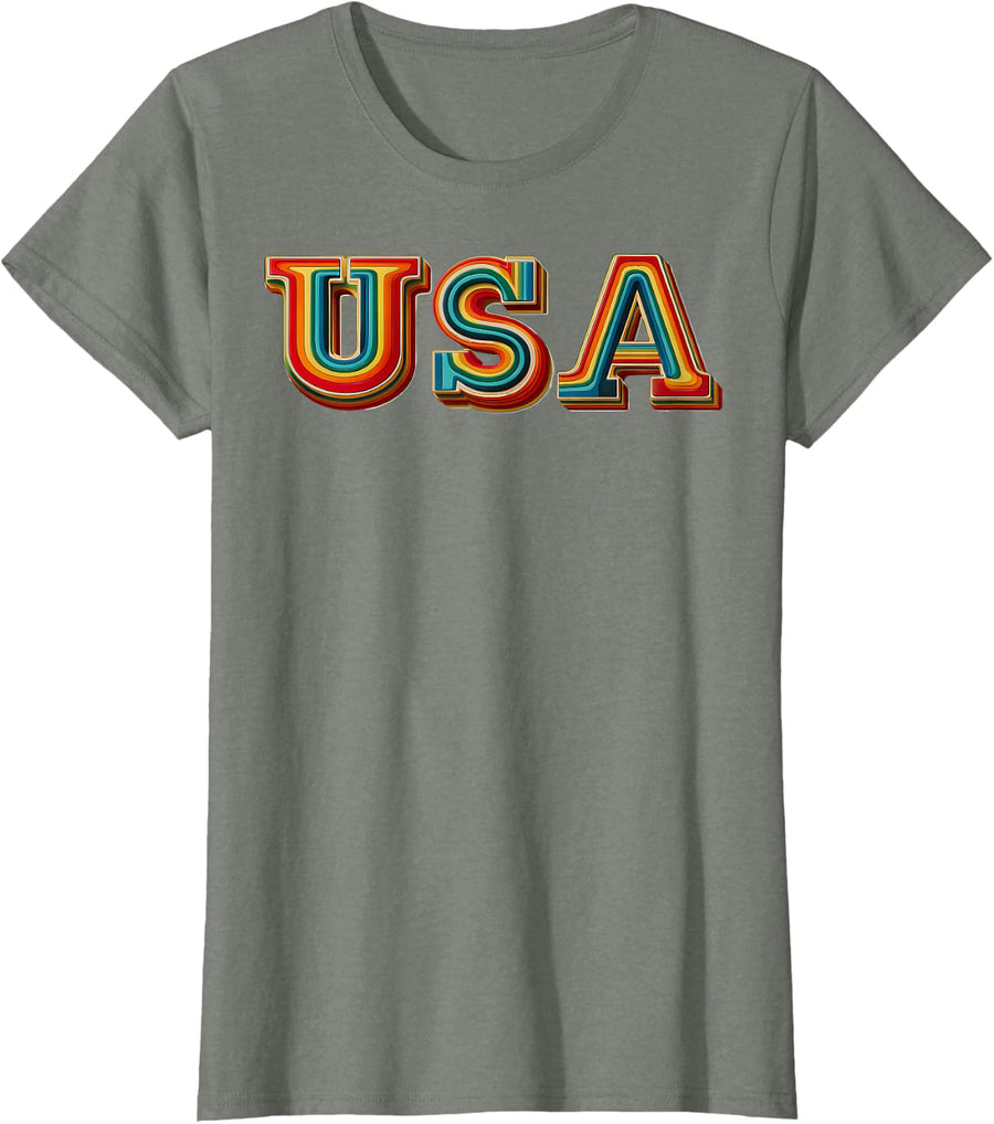 Retro 70's Love Vibes Rainbow USA Patriotic Pride Month T-Shirt - Olive Heather
