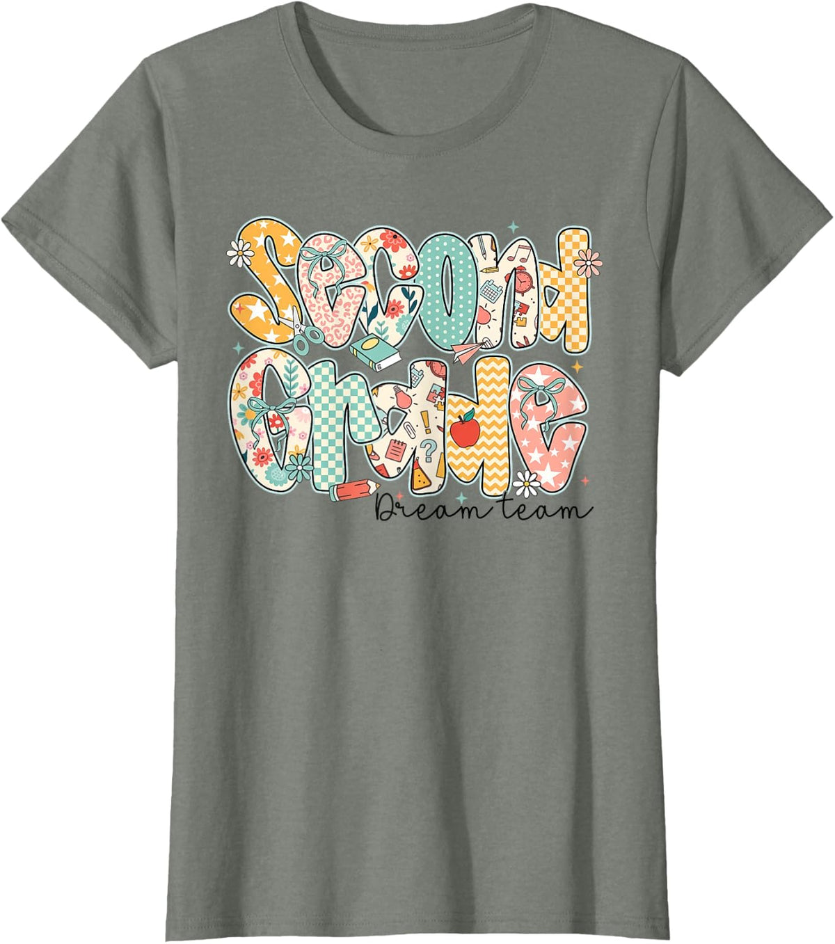 Second Grade Dream Team Back to School 2nd Grade Teacher Kid T-Shirt - Olive Heather