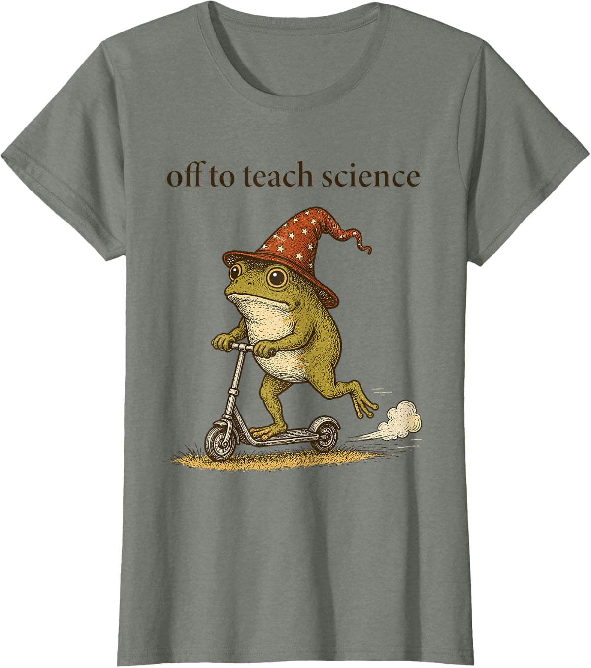 Off to Teach Science Funny Science Teacher Frog Tee T-Shirt for Men Women - Olive Heather