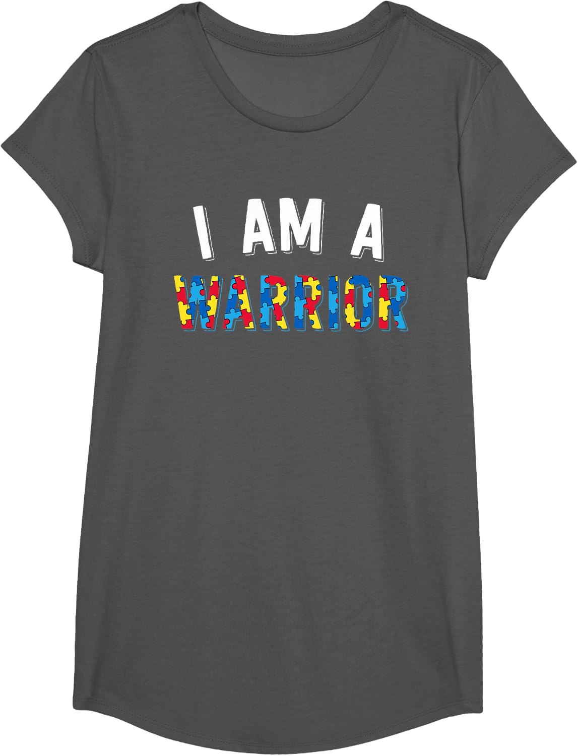 I Am A Warrior Autism Family Shirt Puzzle Autism Awareness T-Shirt - Girls Asphalt Grey