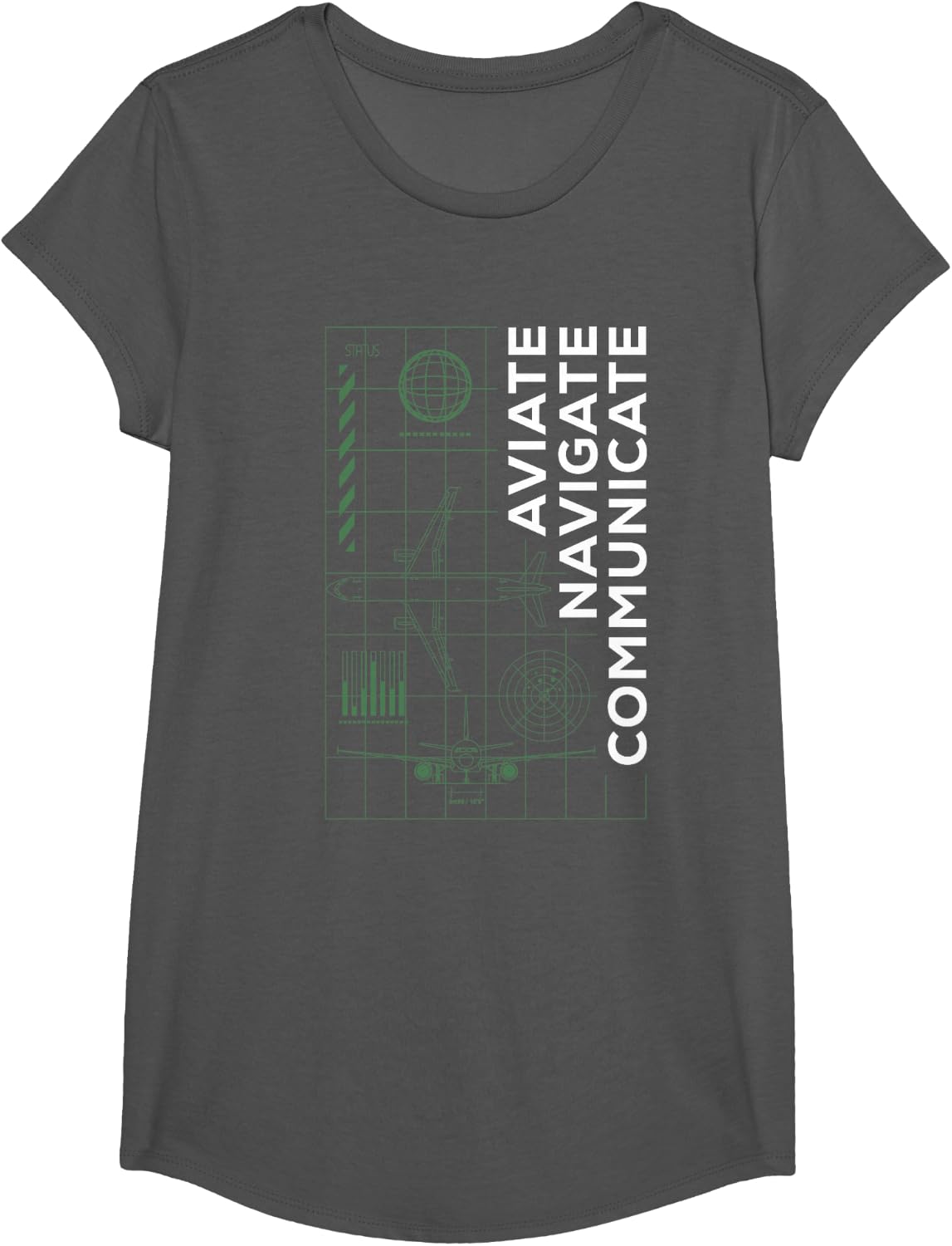 Pilot Aviate Navigate Communicate Aviation Tees T-Shirts for Men and Women - Girls Asphalt Grey
