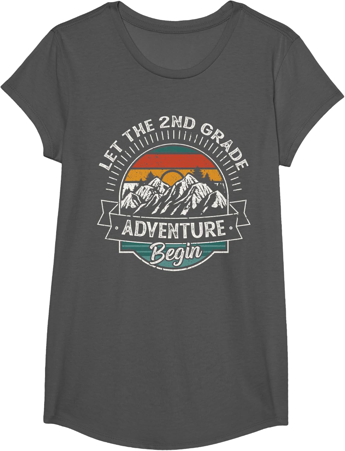 Funny First Day of School, Let The 2nd Grade Adventure Begin T-Shirt - Girls Asphalt Grey