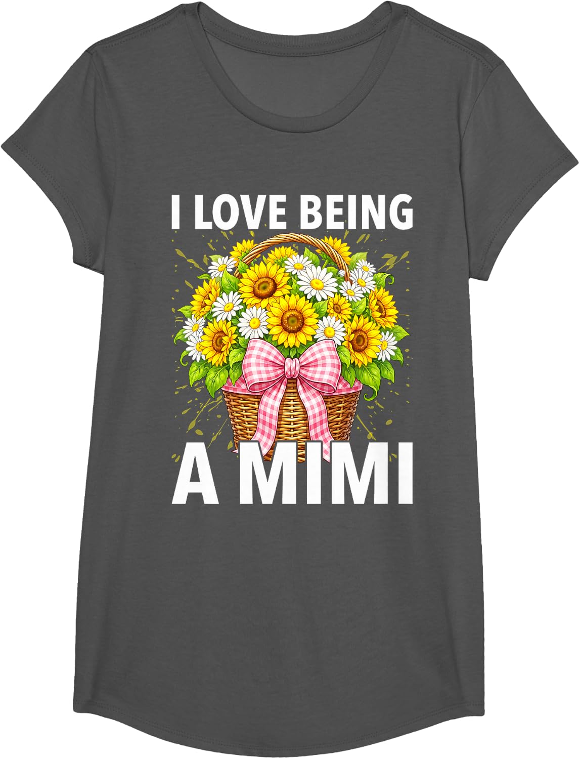 I Love Being A Mimi Sunflower Mothers Day T-Shirt - Girls Asphalt Grey