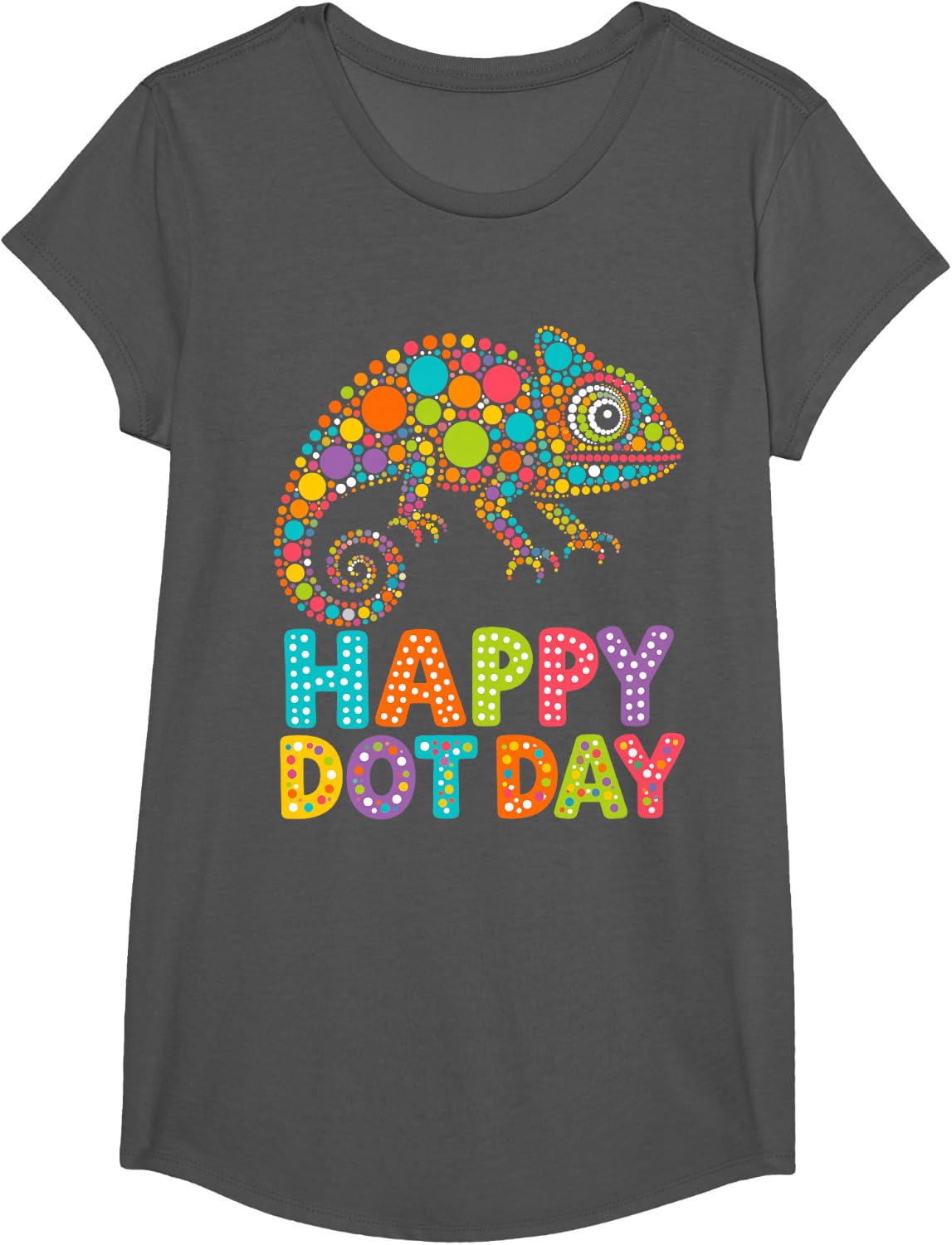 Happy Dot Day Colorful Chameleon Art Teacher Kids T-Shirt - Girls Asphalt Grey