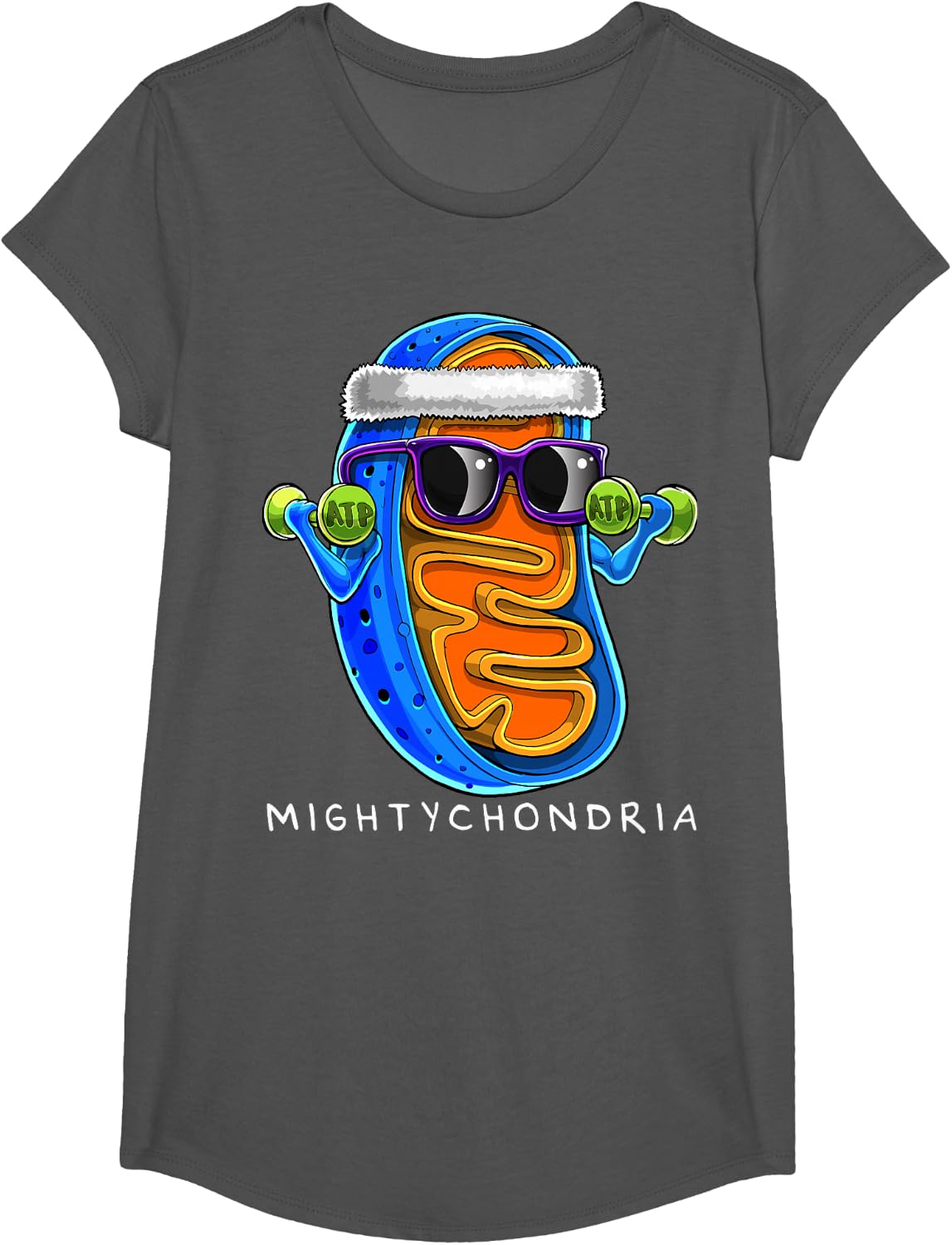 Mightychondria Cellular Biology Science Teacher Funny Gift T-Shirt Small - Girls Asphalt Grey