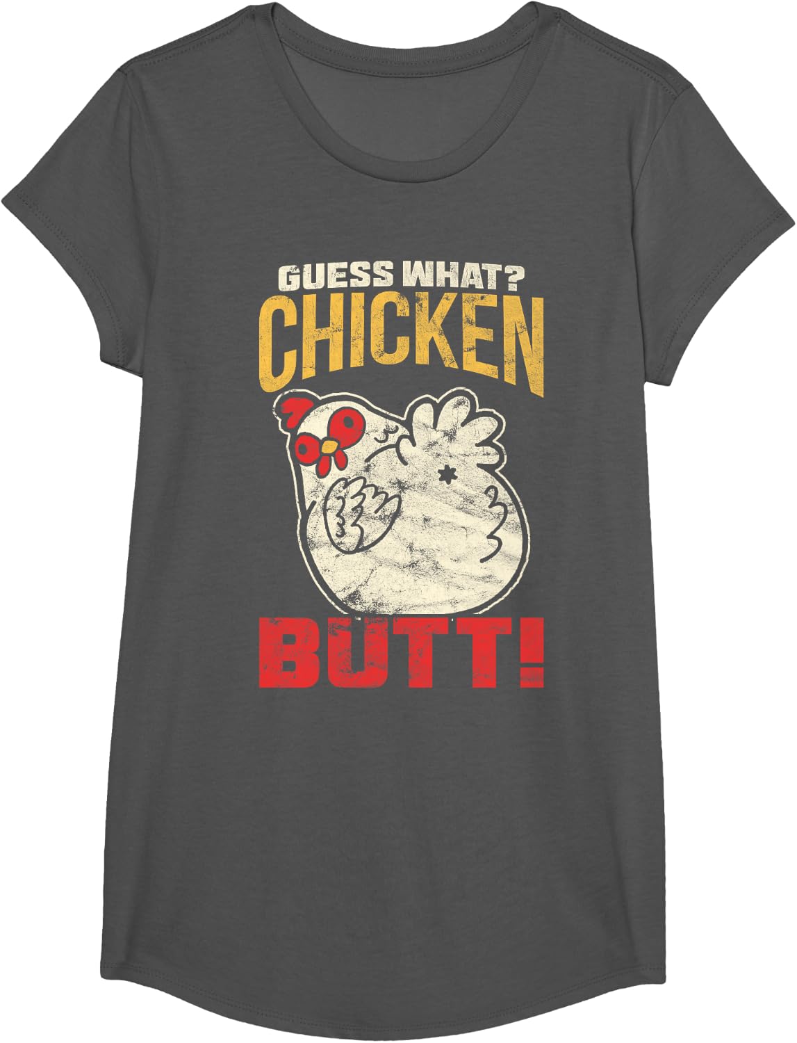Vintage Guess What? Chicken Butt! Chickens T-Shirt - Girls Asphalt Grey