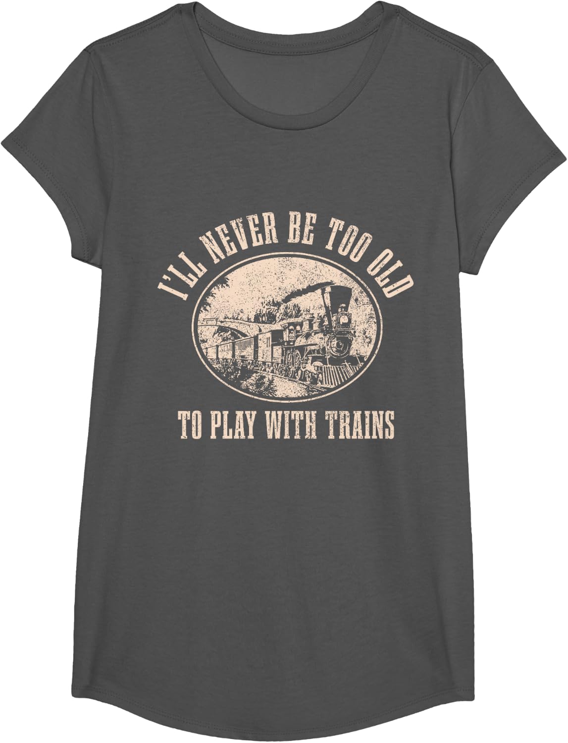 Train Locomotive Model Railroad T-Shirt Tee for Train Lover Men Women Kids - Girls Asphalt Grey