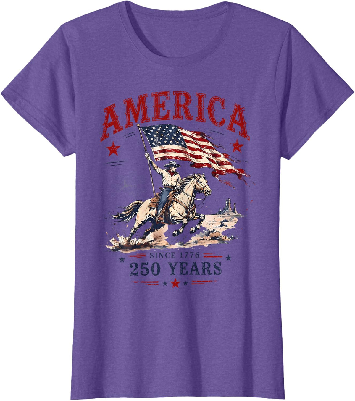 250 Years America 1776 2026 Patriotic Cowboy 4th July 250th T-Shirt - Purple Heather