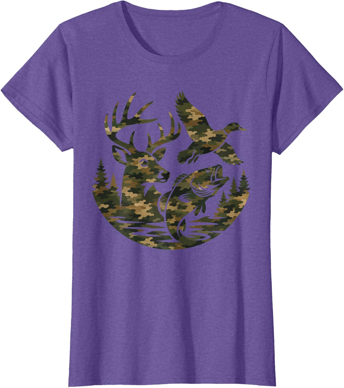 Youth Boy Camo Deer Hunting Duck Whitetail Buck Hunter Gift T-Shirt - Purple Heather