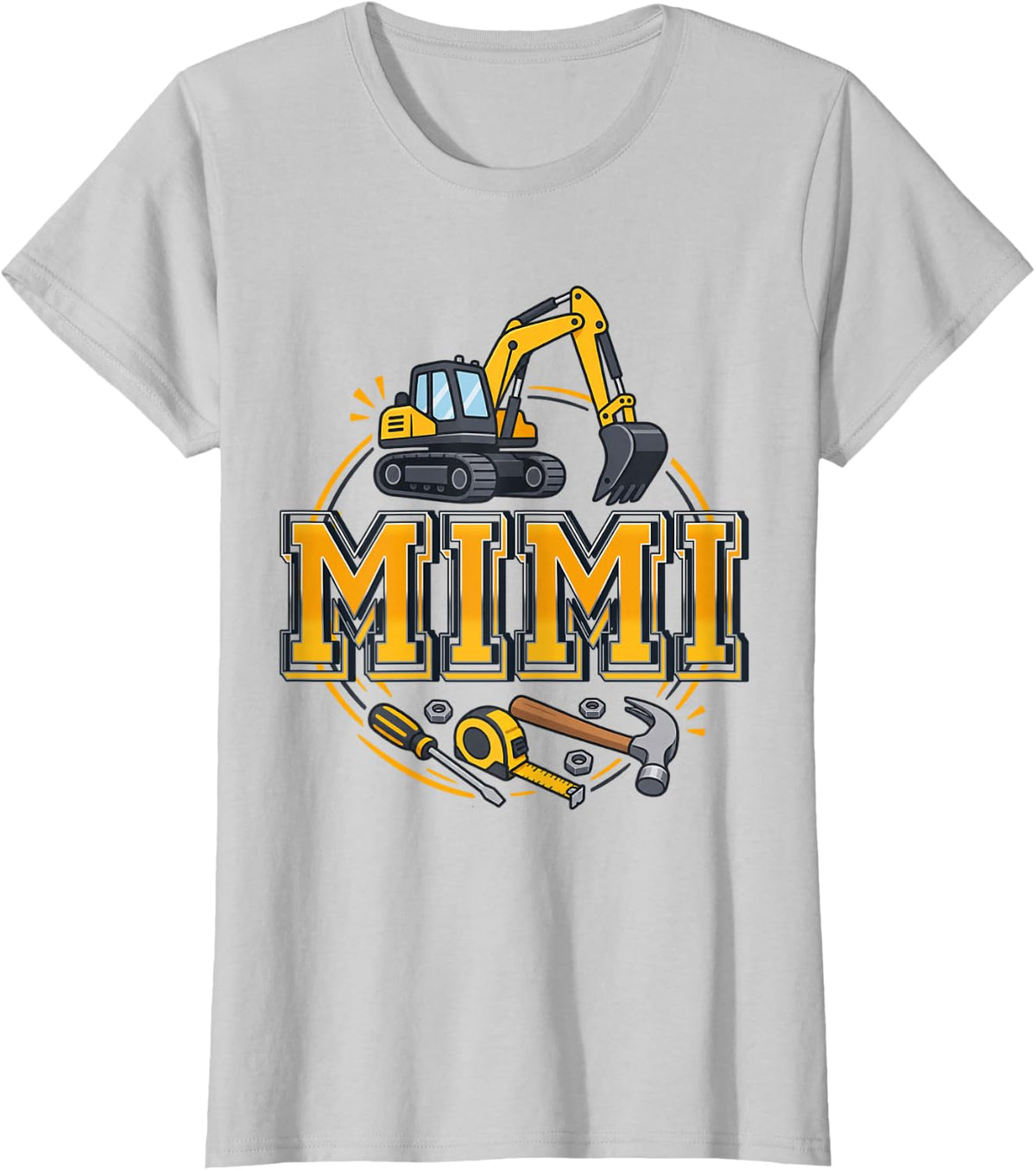 Mimi Excavator Matching Family Construction Birthday Party T-Shirt - Silver Grey