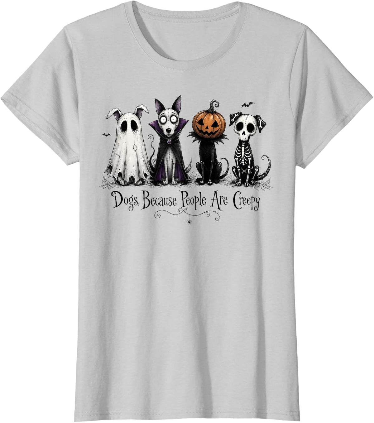 Halloween Gothic Dog Ghost Pumpkin Cute Spooky Dog Lover T-Shirt - Silver Grey