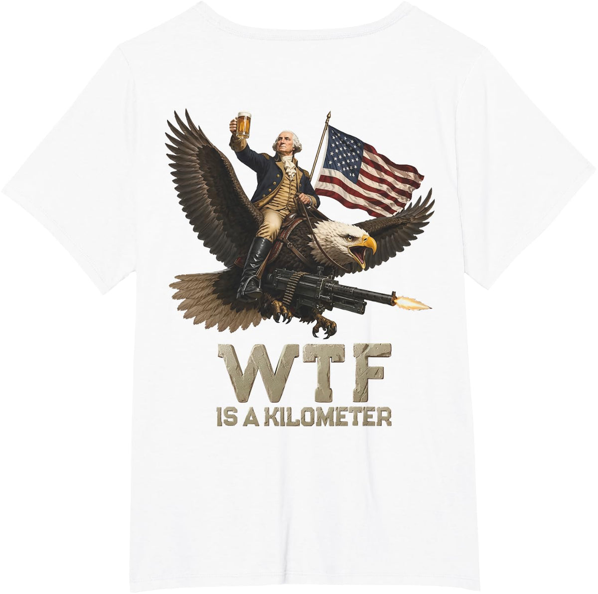 (ON Back) 4th of July WTF is Kilometer Vintage USA Patriotic T-Shirt - White