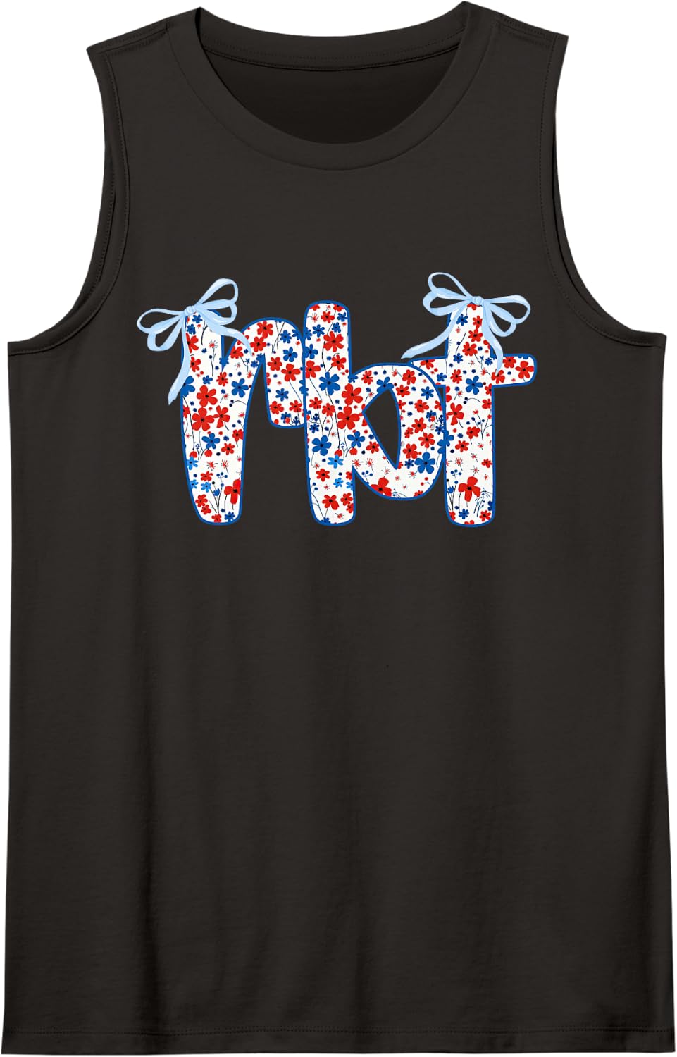 Bow Floral RBT Registered Behavior Technician 4th of July Sleeveless Tank Top - Black