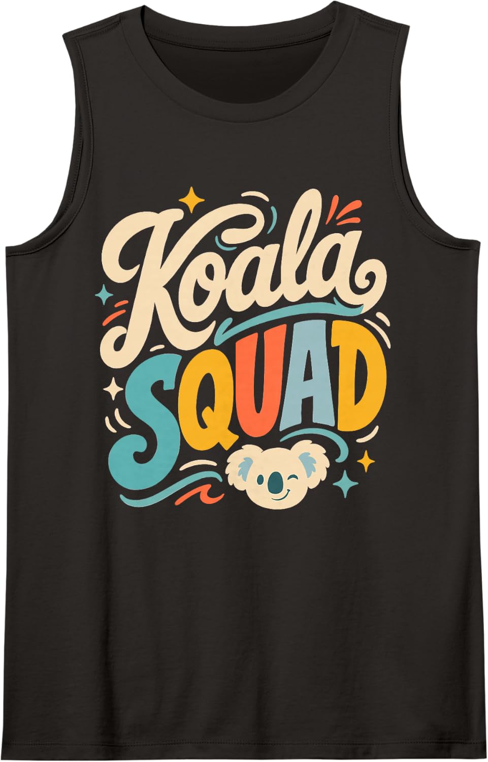 Graphic Koala Squad Sleeveless Tank Top - Black