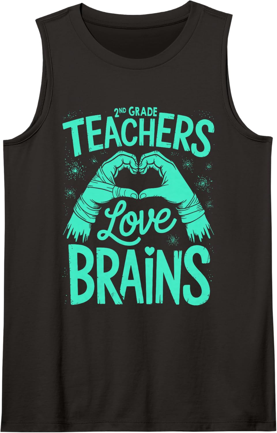 2nd Grade Teachers Love Brains Design Funny Teachers Sleeveless Tank Top - Black