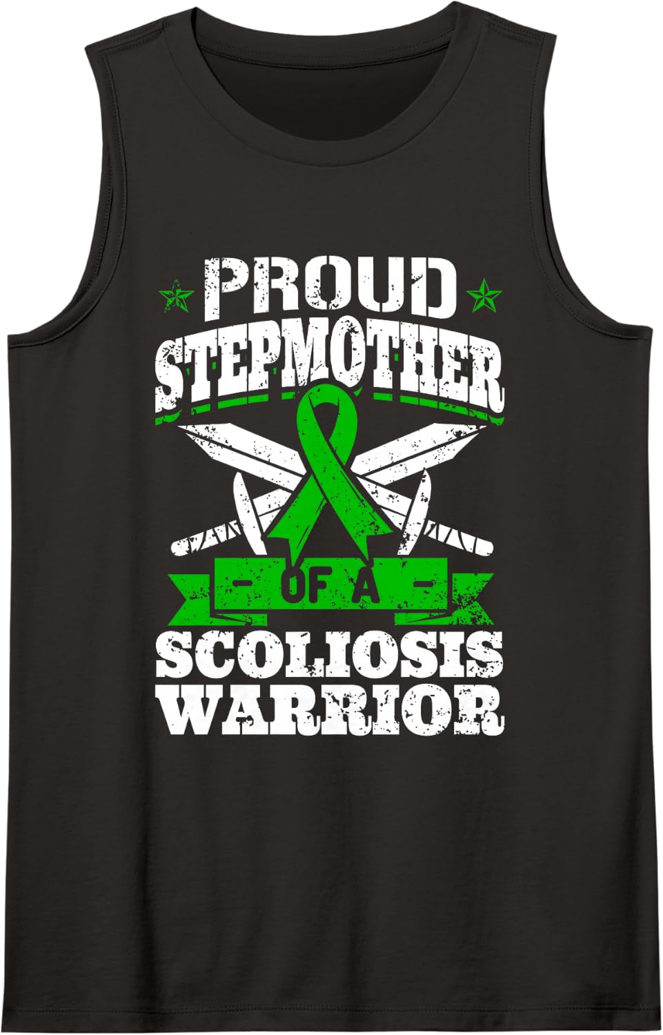 Proud Stepmother of A Scoliosis Warrior Awareness Ribbon Sleeveless Tank Top - Black