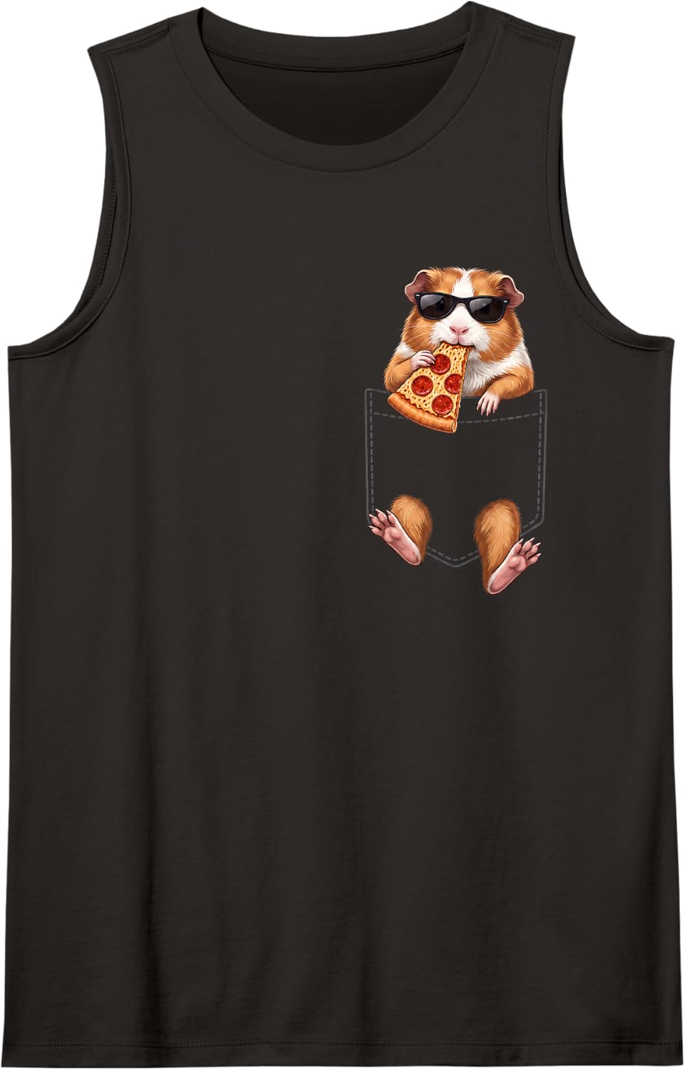 Guinea Pig Pocket Pizza Slice Italian Food Lover Sleeveless Tank Top - Black