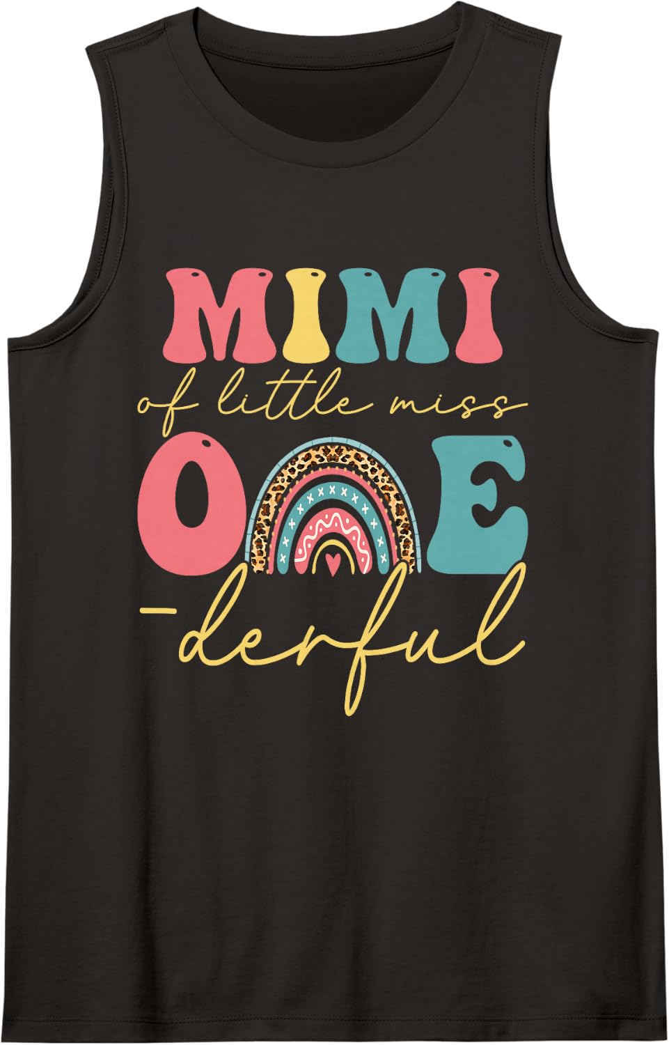 Boho Mimi of Miss One-Derful 1st Birthday Girl Cute Rainbow Sleeveless Tank Top - Black