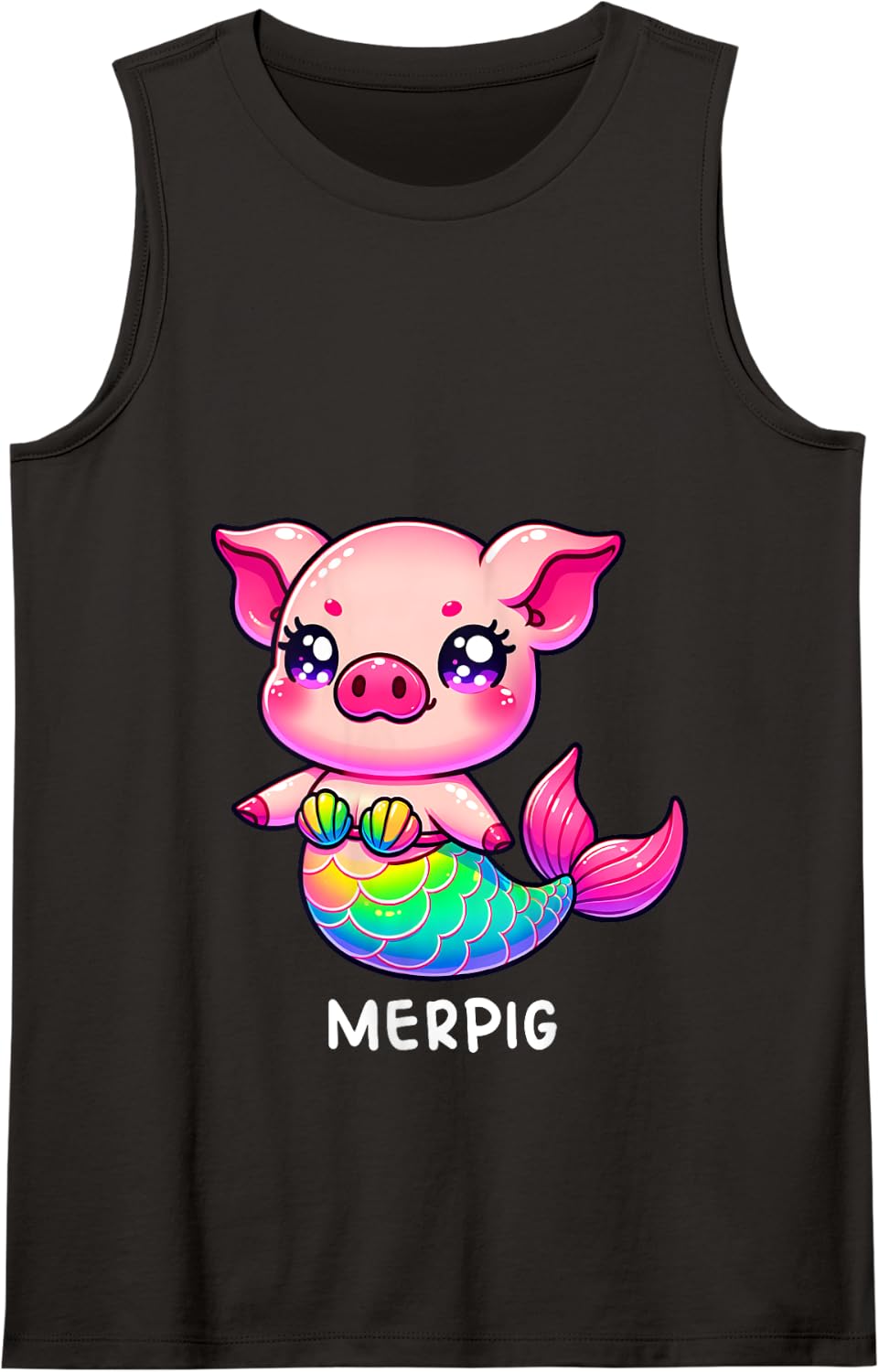 Funny Pig Mermaid Merpig Oink Piggy Boys Girls Kids Tank Top - Black