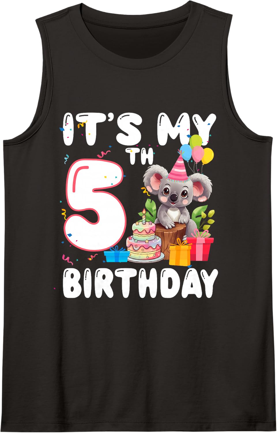 5 Year Old Koala Lover Themed It's My 5th Birthday Sleeveless Tank Top - Black