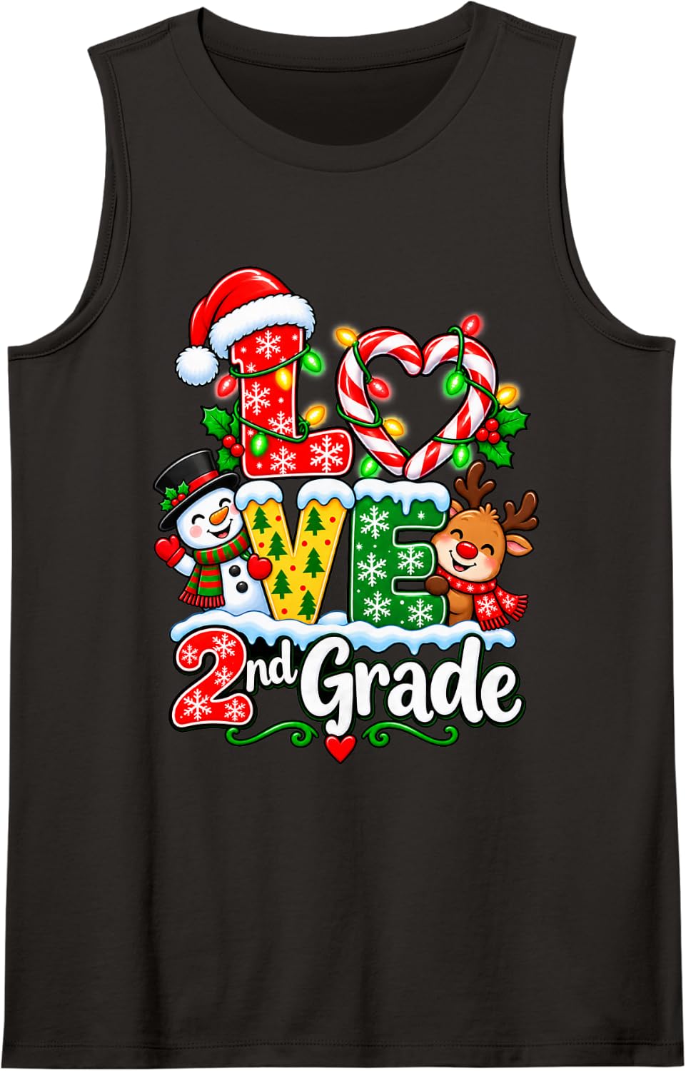 Love 2nd Grade Teacher Xmas Gingerbread Christmas Pajamas Sleeveless Tank Top - Black