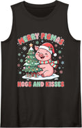 Merry Pigmas Hogs and Kisses Cute Pig Tree Sleeveless Tank Top - Black