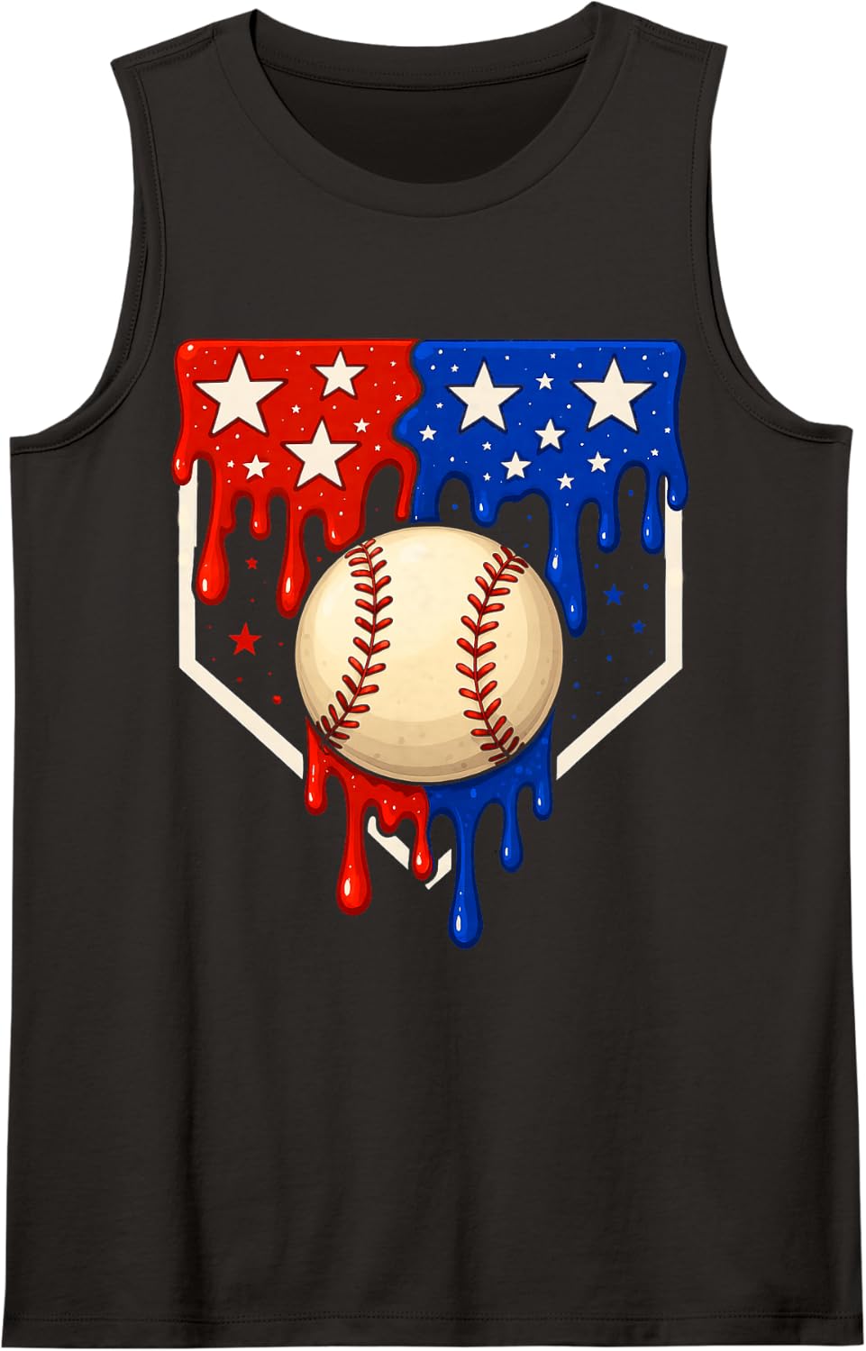 Baseball Drip 4th of July Boys Patriotic Memorial Day Sleeveless Tank Top - Black