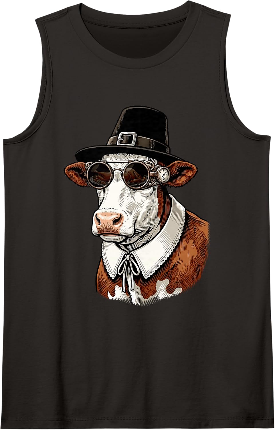 Cow Cattle Farmer Rancher Vintage Retro Turkey Day Dinner Sleeveless Tank Top - Black