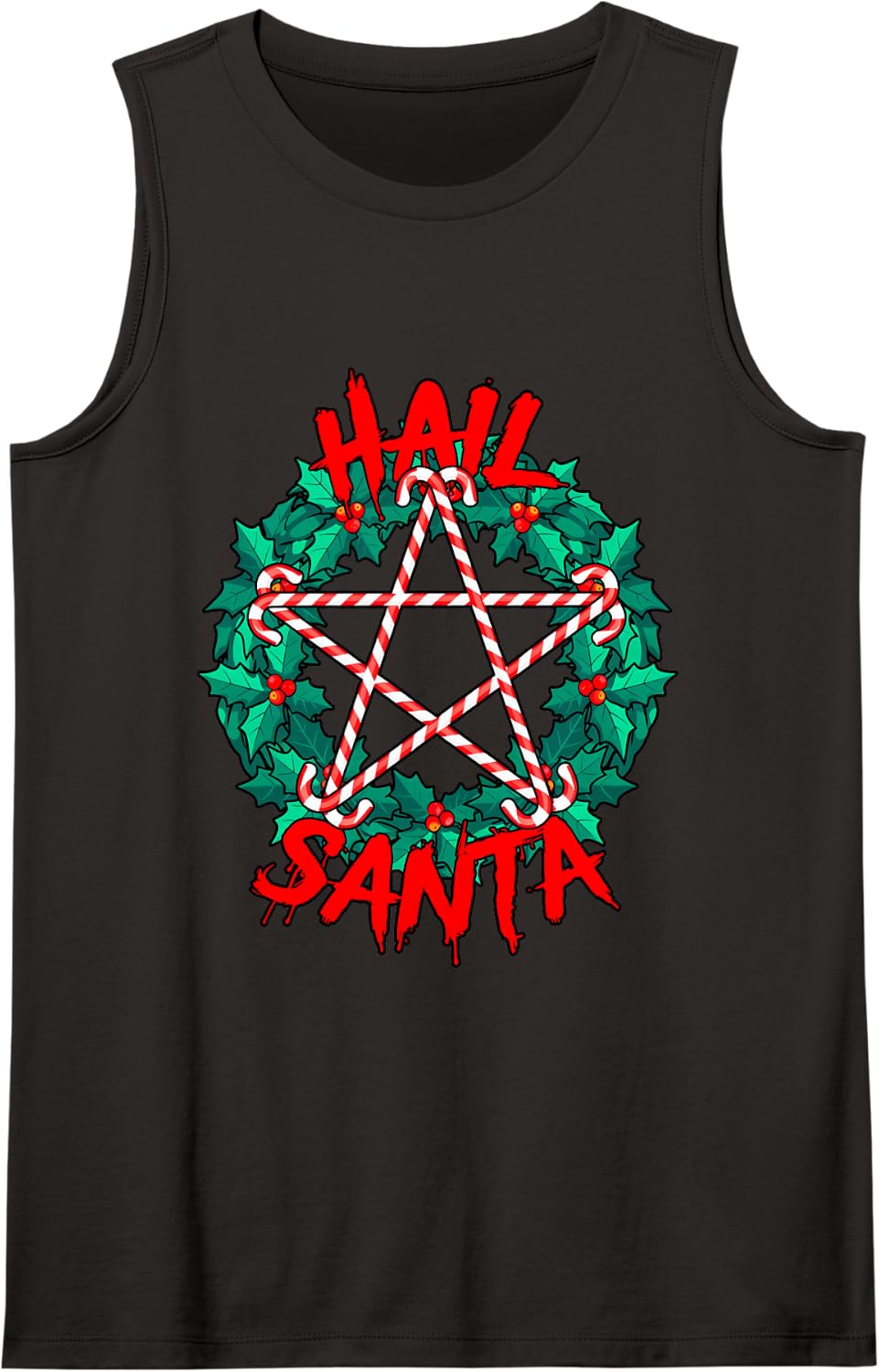 Hail Santa Pagan Solstice Gothic Ugly Christmas Wreath Sleeveless Tank Top - Black