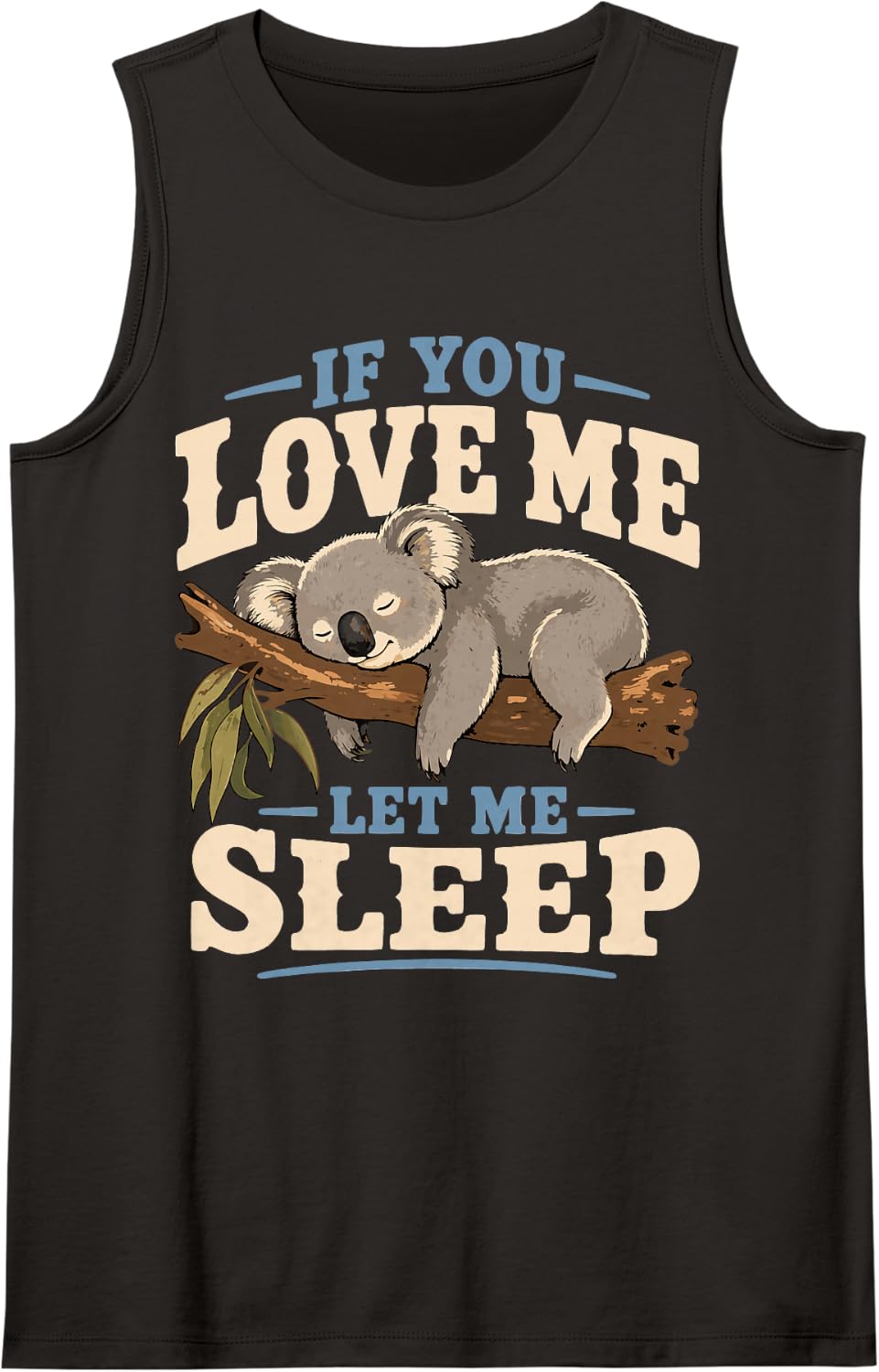 Funny Koala Cute Sleep Sleeveless Tank Top - Black
