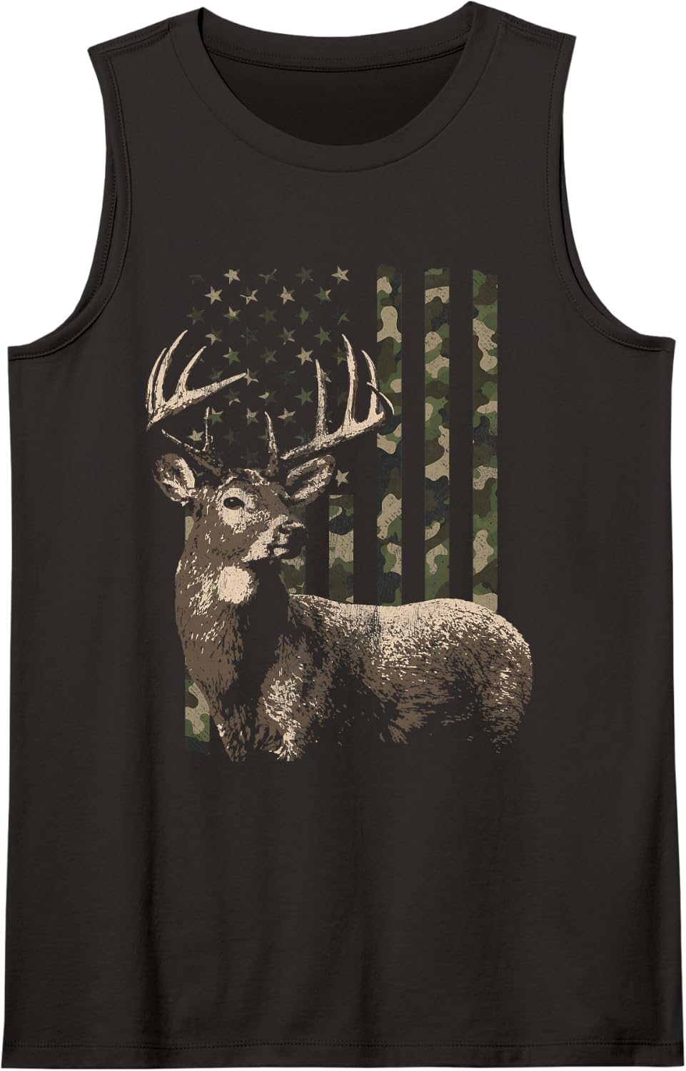 Deer Hunting Distressed Camo American Flag Sleeveless Tank Top - Black