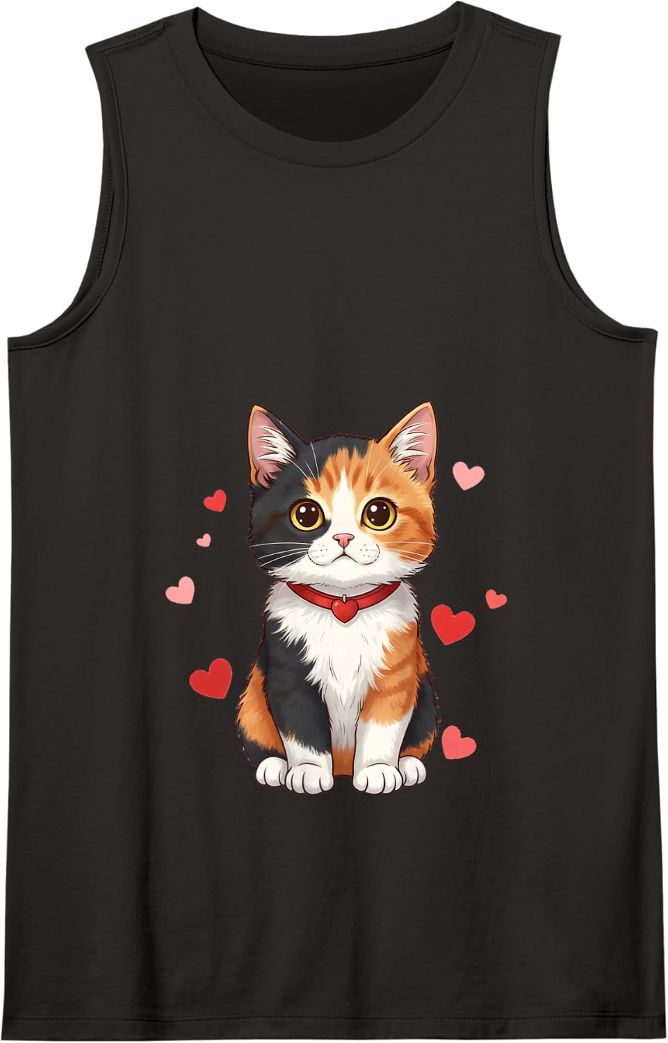 Calico Cat Kitten Valentines Mothers Fathers Day Red Hearts Tank Top - Black